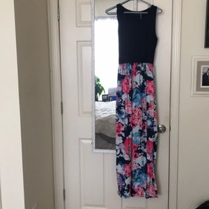 Flower color block maxi dress with pockets